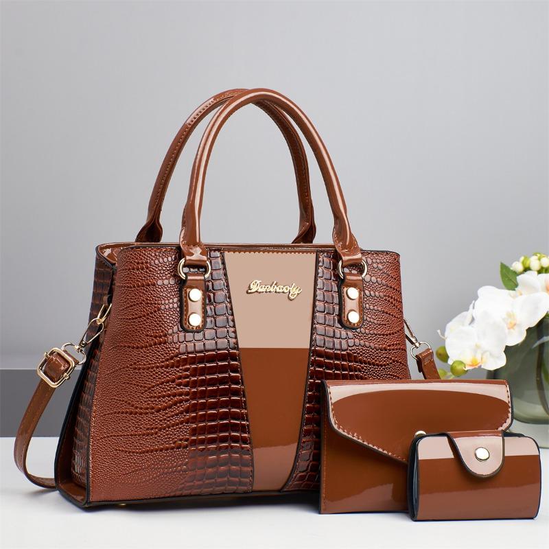 Mother and Child Bag Three-piece Handbag Crocodile Pattern Shoulder Messenger Bag Autumn and Winter Large Capacity Women's Mother Practical