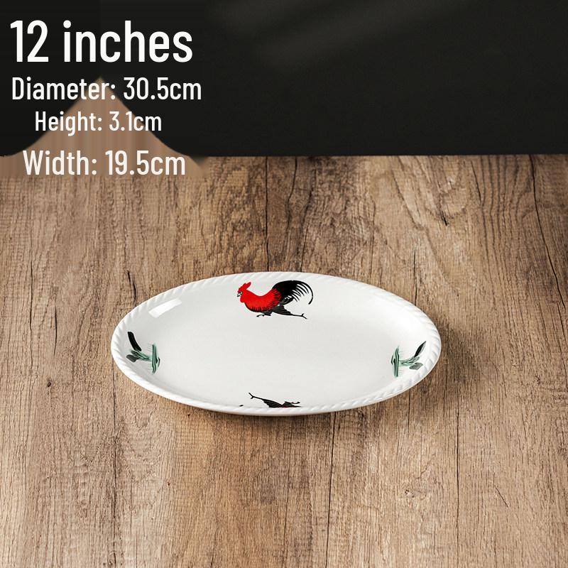 Rooster Series Nostalgic Oval Ceramic Serving Plate
