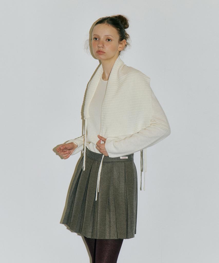 Assenti Pleated Wool Skirt_Brown