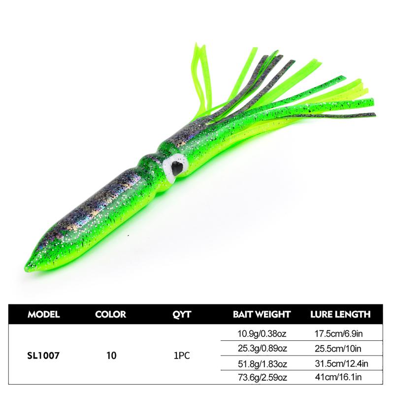 Calamar Blando Luminoso Grande de 17,5 cm-41 cm para Pesca en el Mar Falda de Calamar Pulpo Pesca de Arrastre Señuelos para Atún Aparejos de Pesca en Agua Salada