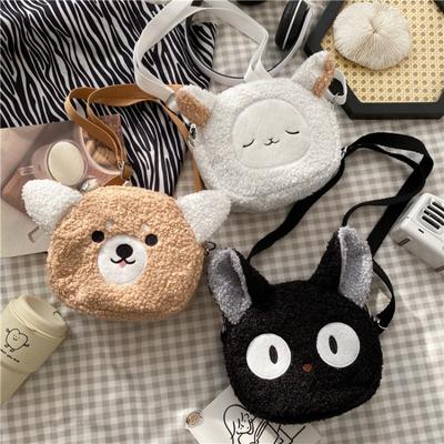 Bolsa pequena de lã de cordeiro para mulheres, outono e inverno, nova bolsa de ombro de pelúcia para estudantes, bolsa transversal fofa de desenho animado para meninas
