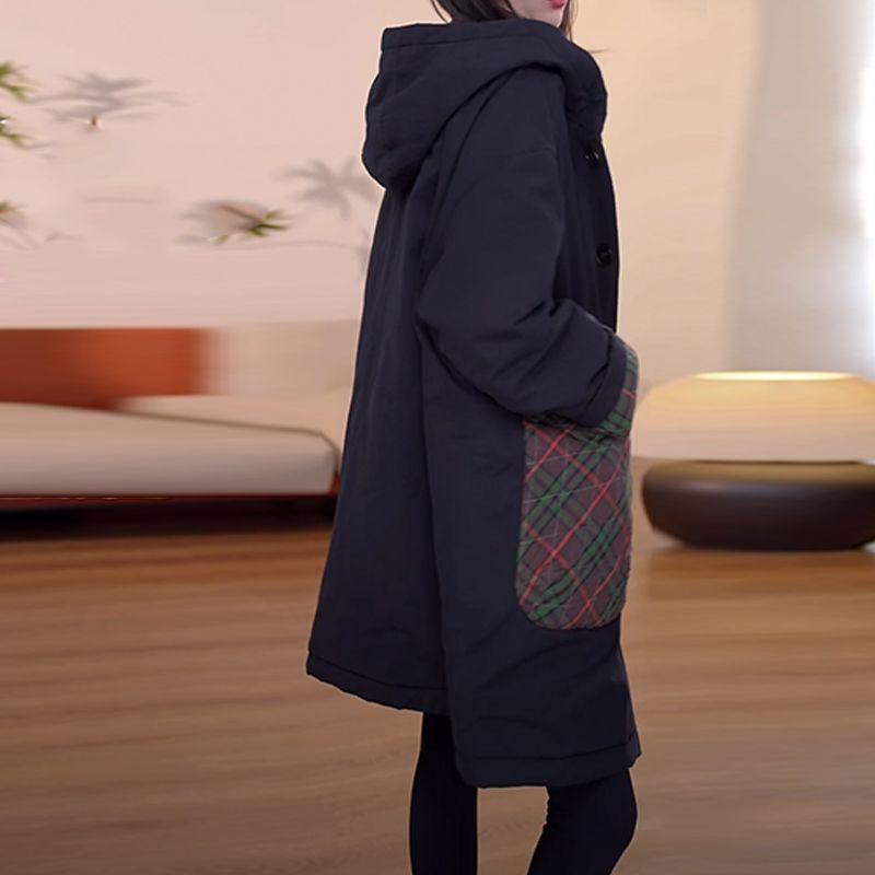 Women's Hooded Cotton Padded Coat Big Pockets Plus Size Loose  Warm Winter Jacket