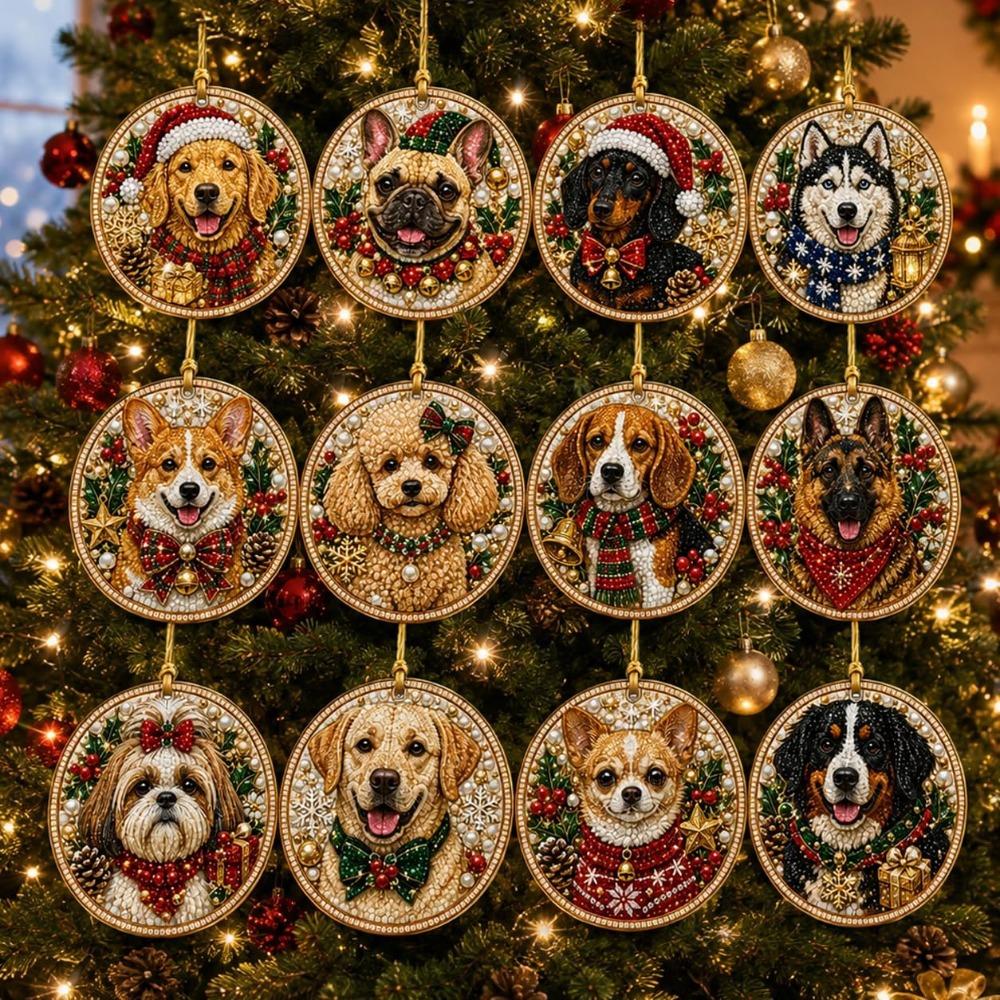 12Pcs Pearl Christmas Wooden Ornament Special-Shaped Gems Hanging Holiday Ornament  Christmas Tree
