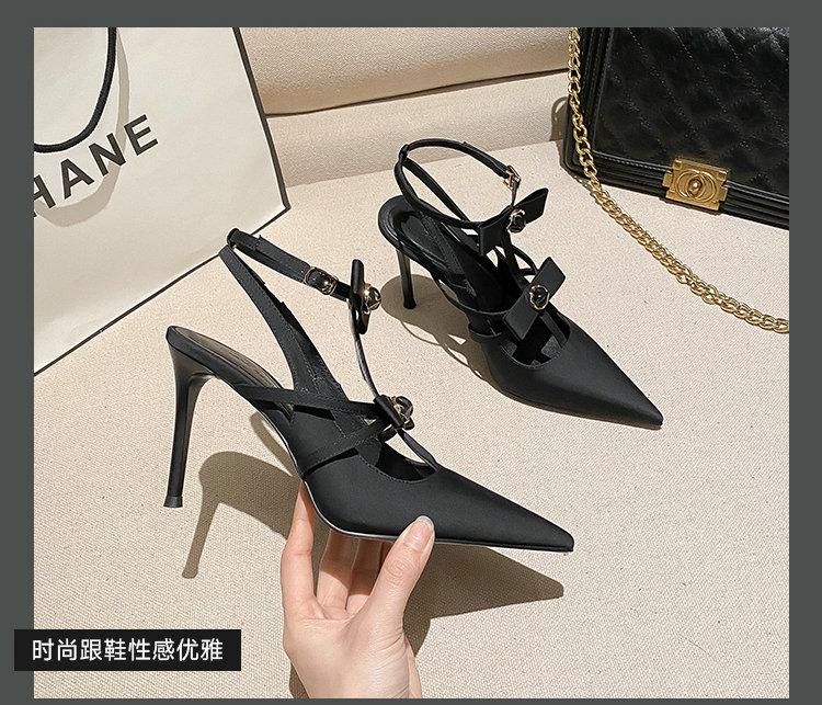 

Fashion 2025 Spring New Bao Head After The Empty Single Shoes Bow Lady Line With Pointed High Heels For Women Stiletto 40