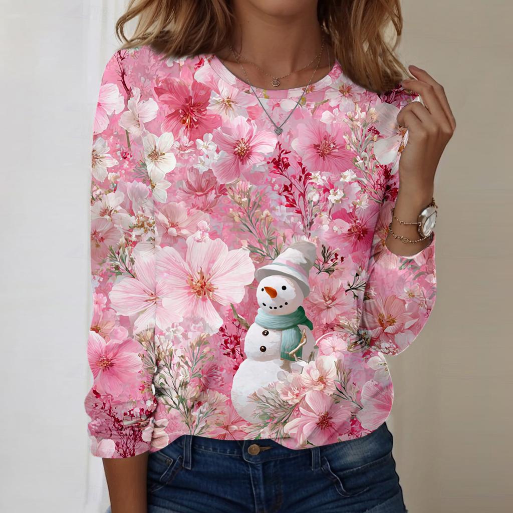 Long Sleeve Shirts For Women Cute Print Graphic Tees Blouses Casual Plus Size Basic Tops Pullover