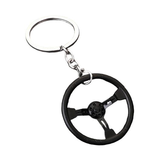 

3-Spoke Race Car Steering Wheel Keychain - Zinc Alloy Metal Keyring for Men, Creative Racing Gift Accessories чёрный