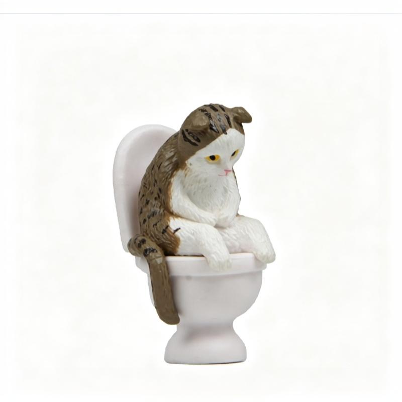 Toilet Seat Cat Model Cartoon Figurines Sitting On Toilet Kitten Diy Fairy Garden Bonsai Home Decor