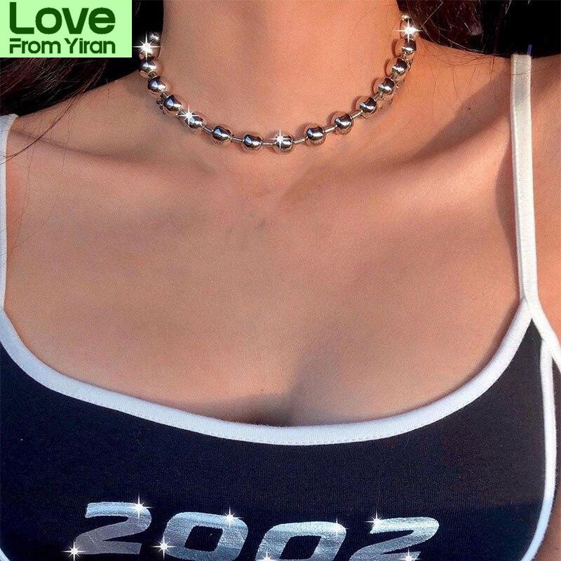 Hip Hop Metal Round Bead Chain Choker Necklace For Women Punk Vintage Fox Noodle Pendant Necklace Fashion Jewelry Party Gifts