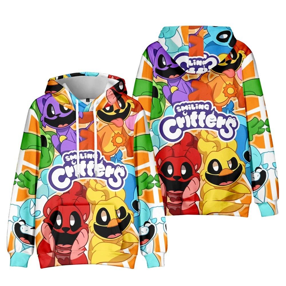 Smiling Critters Print Men Hoodies Women Hip Hop Vintage Sweatshirts Oversized Streetwear Unisex
