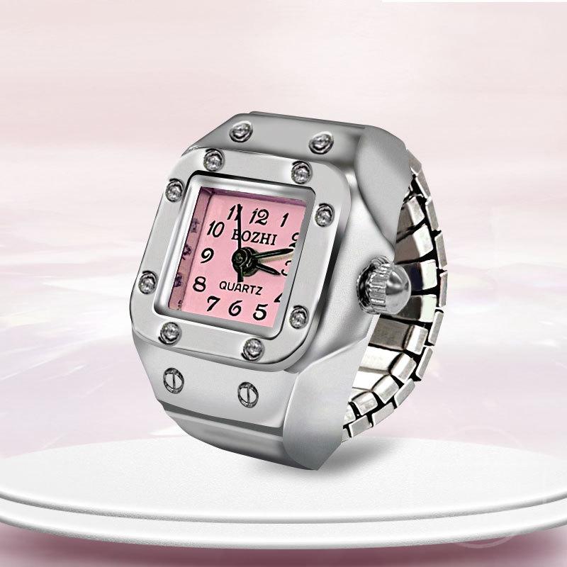 Fashion Mini Quartz Watch Clock Finger Rings for Men Women Elastic Strap Punk Gothic Couple Roman Ring Jewelry Gift