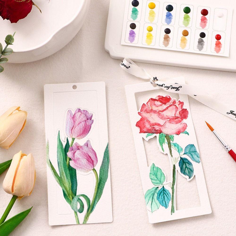 New 10 Sheets Watercolor Painting Set DIY 12 Colors Coloring Bookmark Handmade Hollow Bookmark Painting Set