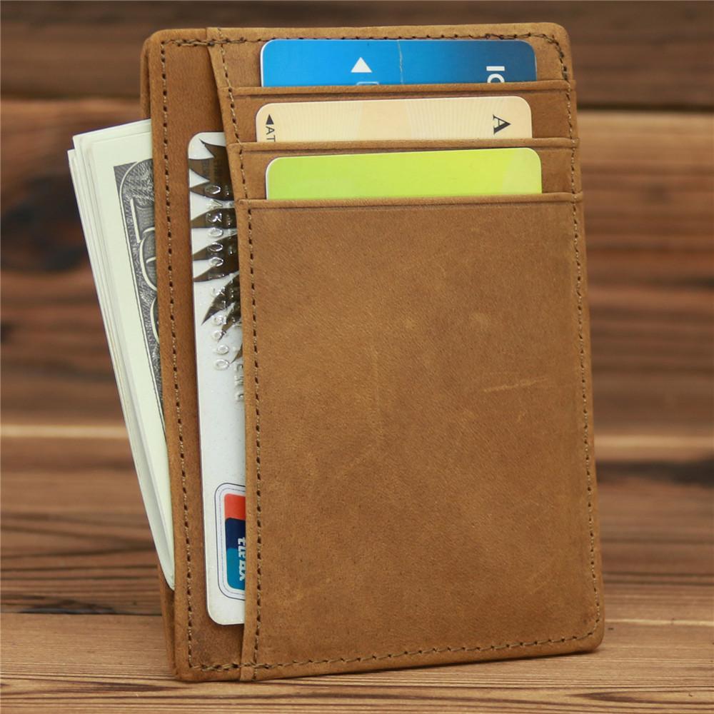 Echtes Rindsleder Retro Schlanker Kartenhalter Ultra Dünn Minimalistisch Unisex Kleine Kartenbörse für Business Kreditkarten Bankkarten Ausweishalter
