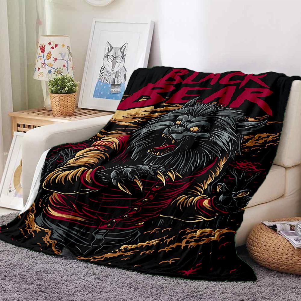 1pc Black Bear Costume Blanket - Lightweight Flannel Fleece with Digital Printing, Soft Warm for Sofa, Travel, Camping, Office yy251018277