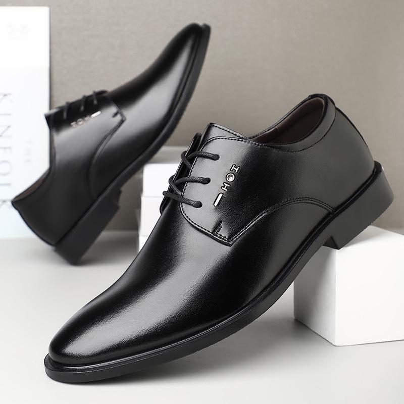 2024 podzimní nové pánské společenské kožené boty pánské britské šněrovací špičaté kožené boty pánské polobotky 003