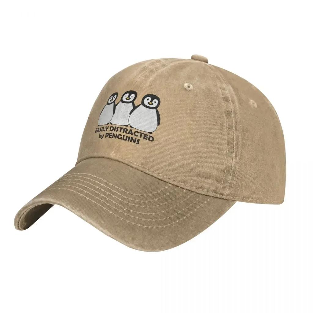 Easily Distracted by Penguins Cowboy Hat Fashionable Trucker Hats Outdoor All Seasons Travel Adjustable Cap Fit Women Men