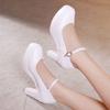 8/10cm Round Headed Waterproof Platform Small Size Shallow Thick Bottom Wedding Shoes Bride Platform Pumps  Block High Heels Shoes for Model Mom