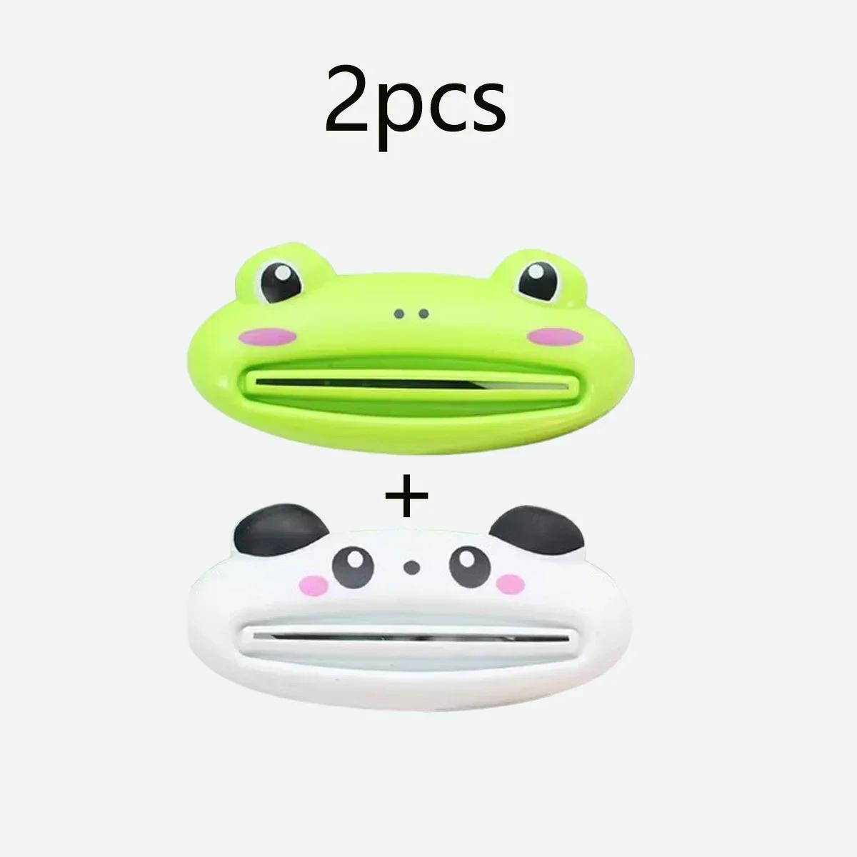 2pcs-New Type Squeezer Cute Cartoon Manual Toothpaste Squeezer Cute Frog Animal Shape Cleanser Manual Press Lazy Essential Set