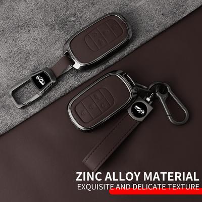 Metal Leather Car Key Case Cover For Honda Civic Accord Hr-V Cr-V Crv Protected Shell Fob Bag Keychain Accessories