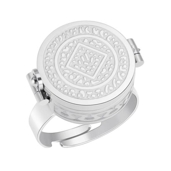 Lipstick Ring Stainless Steel Opening Adjustable Ring with Hollow Carving Box Design Lip Care Emergency Storage Ring Miniature Storage Accessory