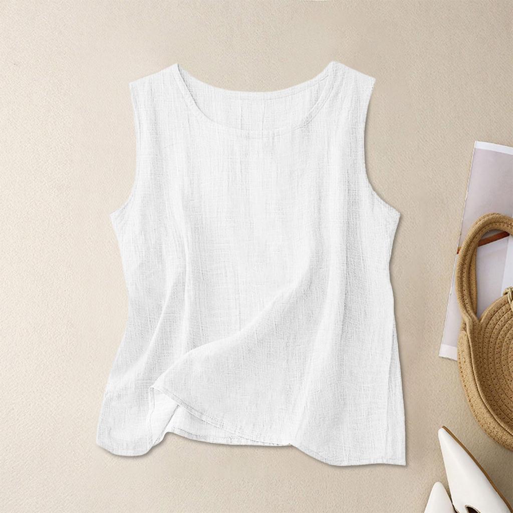 Women’s Textured Cotton Tank Top Crew Neck Sleeveless Relaxed Fit Casual Shirt Lightweight Summer Blouse for Daily Wear Work Travel Layering