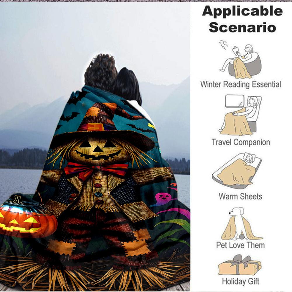 1pc Halloween Scarecrow Blanket Lightweight Flannel Blanket Throw Blanket For Sofa, Bed, Travel, Camping, Livingroom, Office, Couch, Chair, And Bed yy