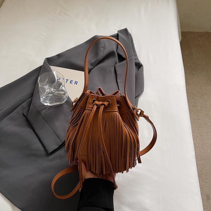 Tassel Handbag Drawstring Bucket Bag Women's Shoulder Crossbody Bag