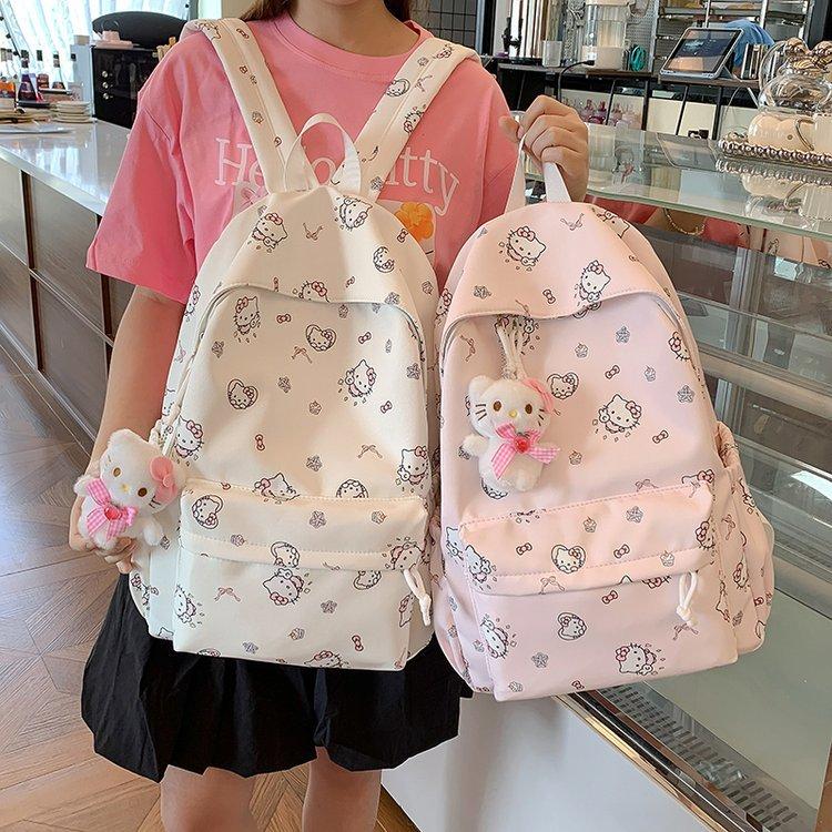 Schoolbag Cute Cartoon Kt Cat Schoolbag Girl Junior High School Japanese Ins Niche Casual Backpack College Student Travel Bag