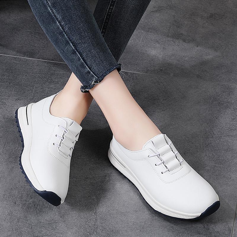 Women Platform Loafers Black Casual Leather Elevator Shoes Thick Sole Height Increase White Sneakers