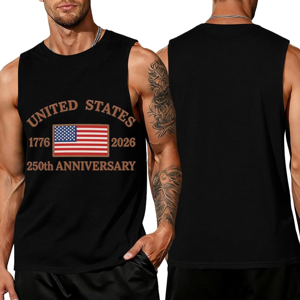 Men's Sleeveless Tank Top Loose Fit Casual Summer Muscle Shirt United States Flag Print 250th Anniversary Graphic Sleeveless Tee