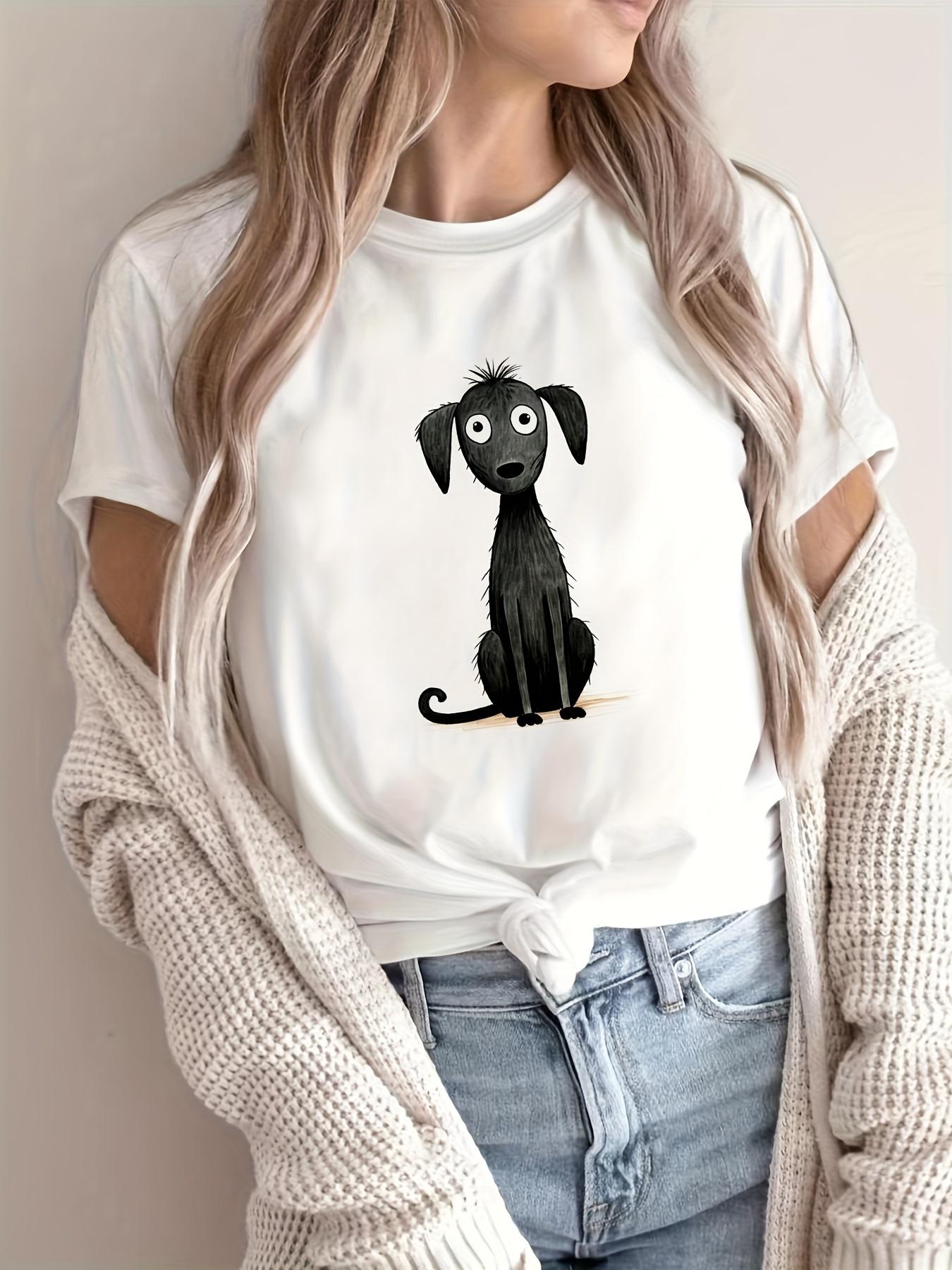 

Женская футболка свободного покроя с круглым вырезом, белая, с короткими рукавами и принтом в виде милой собаки, женская футболка с короткими рукавами XXL