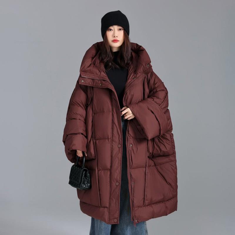 Womens Oversized Long Hooded Down Jacket