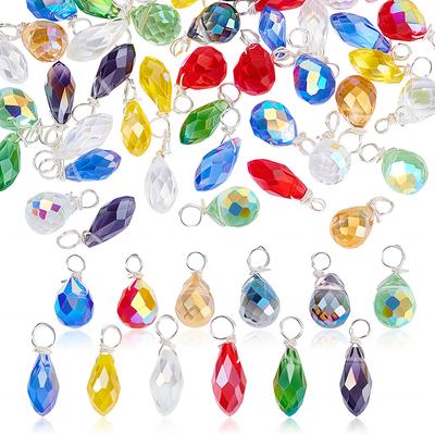 72Pcs 12 Style Glass Pendants, Teardrop, with Copper Wire, Faceted, Mixed Color, 15~18mm, Hole: 2.5~3.5mm, 6pcs/style