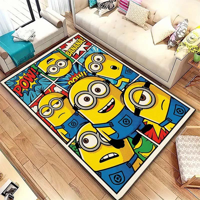 Minions Themed Round Rug Cartoon Flannel Carpet Non-Skid Floor Mat Children Playroom Bedroom Home Decor