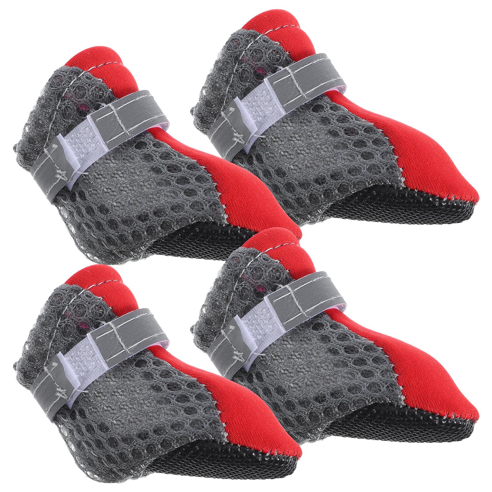 

4 Pcs Puppy Mesh Foot Cover Doggy Shoes Non Slip Boots for Small Dogs Hundeschuh червоний