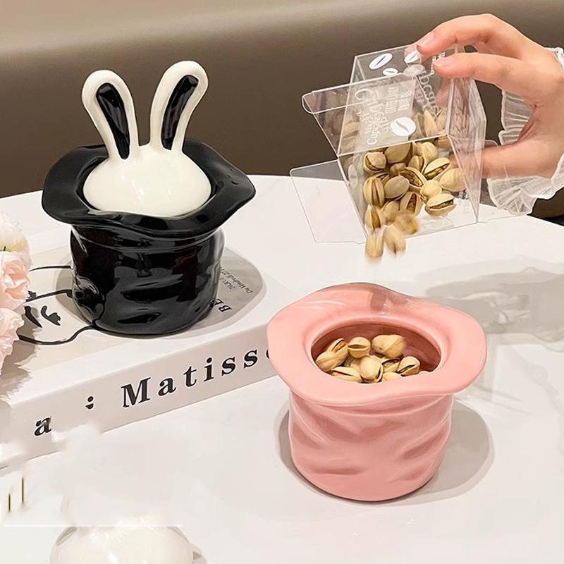 Rabbit Ear Ceramic Jar Kitchen Coffee Bean Tea Storage Jars Children Snack Storage Jar Bedroom Dressing Table Accessorie Bottles