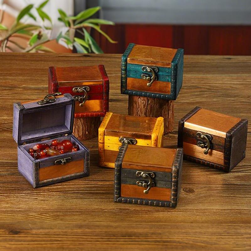 1pc Medieval Retro Jewelry Storage Box Wooden Treasure Jewelry Container Trinket Decor Box Props Pirate Jewelry Display Case