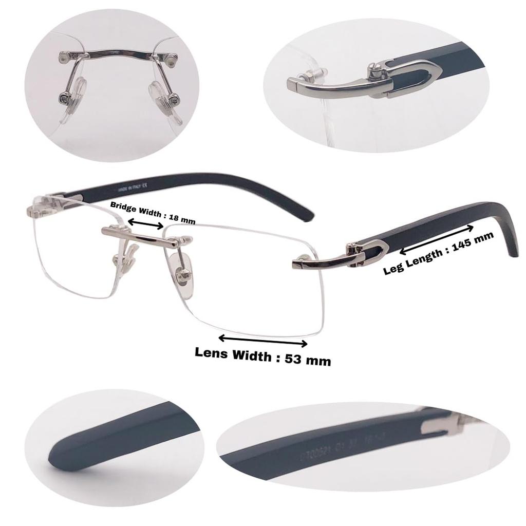 RSINC Imported men Rimless Eyeglass wood metal eye-ware Black - Silver | CT00521 C1 53-18-145 CART-5 A2