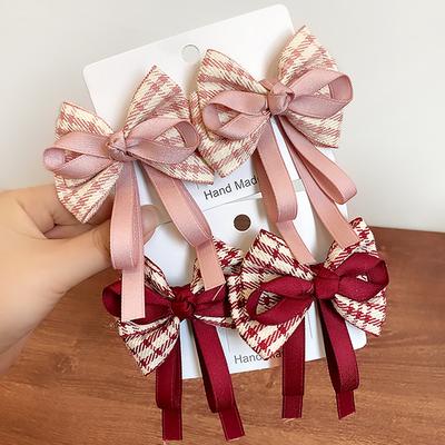 2 Stück/Set Neue Niedliche Karomuster Schleife Haarklammern für Babymädchen Handgefertigte Schleifen Haarnadel Haarspangen Kopfschmuck Kinder Haarschmuck