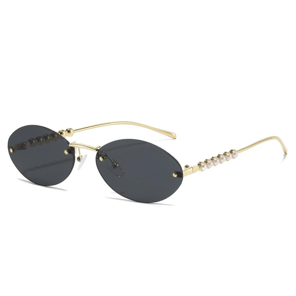 New Luxury Frameless Gradient Cat Eye Sunglasses Women Pearl Inlaid Temple UV400 Protection Elegant Trendy