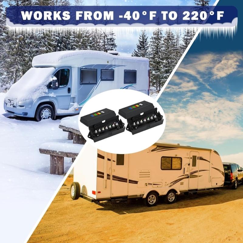 Heavy Duty 7 Way RVs Electrical Junction Box Color Coded Terminals For Tail Lights Brake Lights Trailers Connection Box