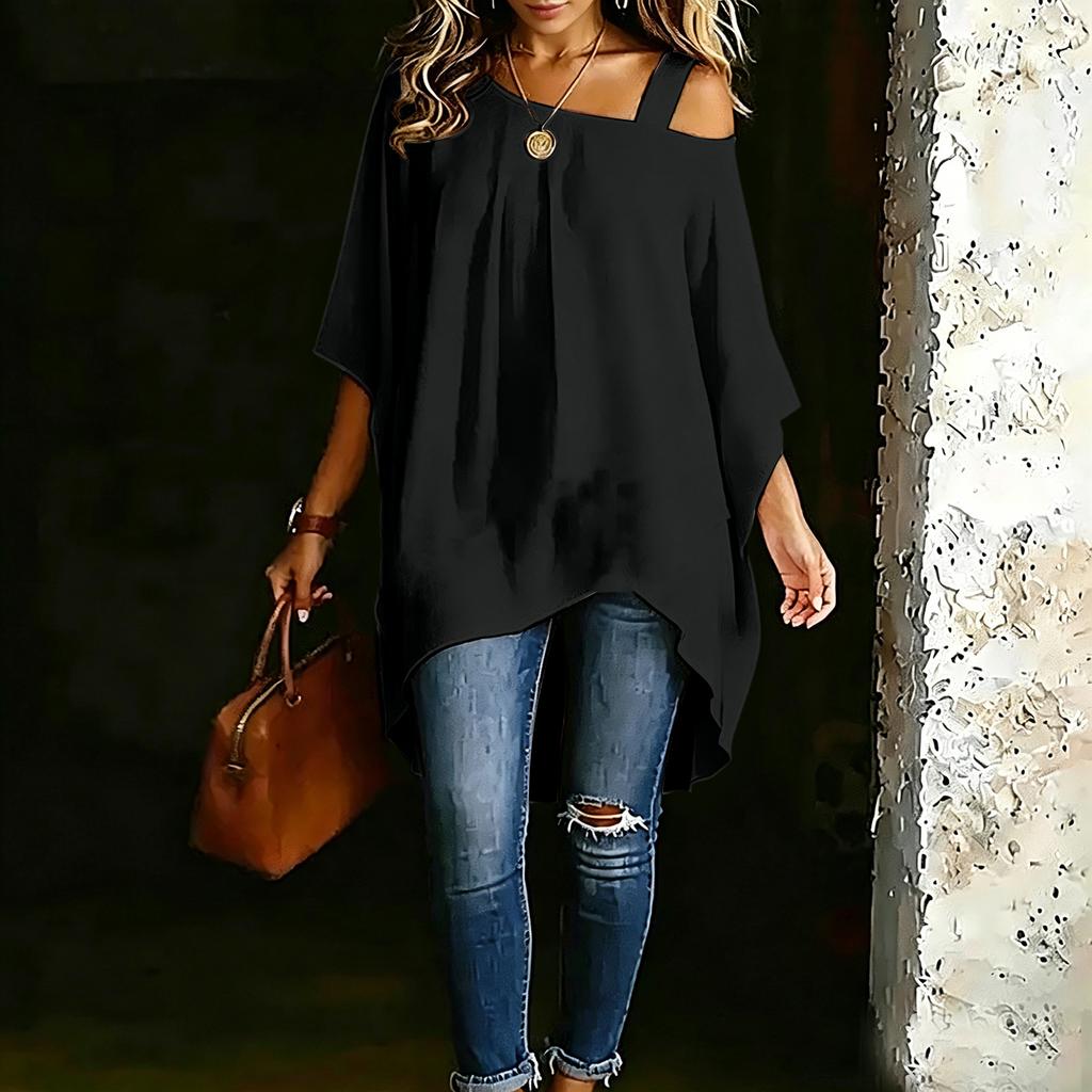 Damen Farbiger Off-Shoulder Freizeit-Top, Sommer Basic Bluse mit einer Schulter