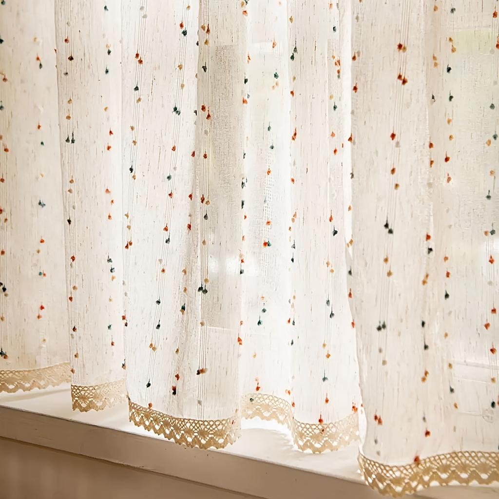 Perdea Scurtă cu Ciucuri și Dantelă, Perdea Transparentă pentru Birou, Bucătărie, Sufragerie, Cameră de Studiu, Dormitor, Tratament pentru Fereastră cu Intimitate, Decor Casă