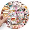 50 Coffee-Themed Graffiti Stickers: Creative Retro Waterproof Designs for Mugs and More