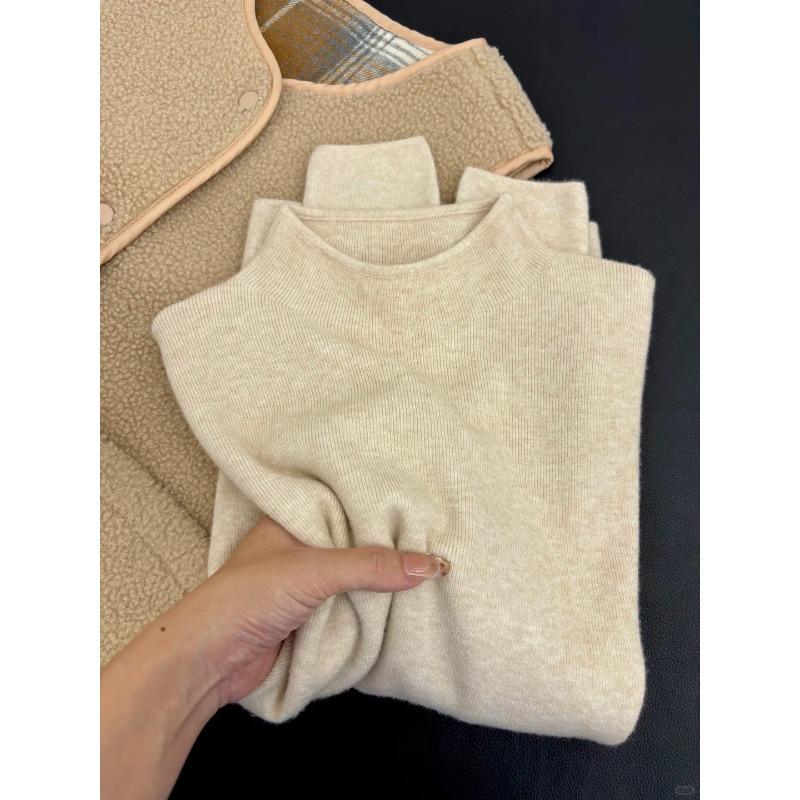 

Semi-turtleneck stacked top women s autumn and winter inner wear base long-sleeved front shoulder high-end sweater versatile knitted sweater XL
