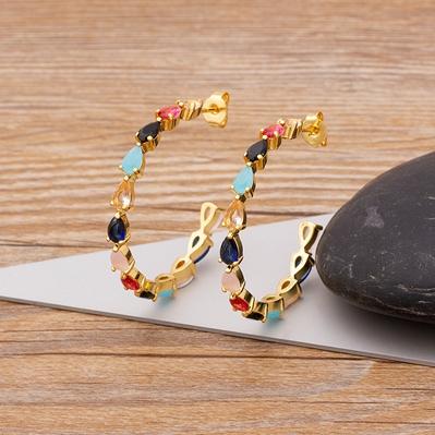 

Nidin New Design Luxury Flower Rhinestone Big Circle Colorful Loop Earrings For Women Girls Party Wedding Jewelry Daily Gifts