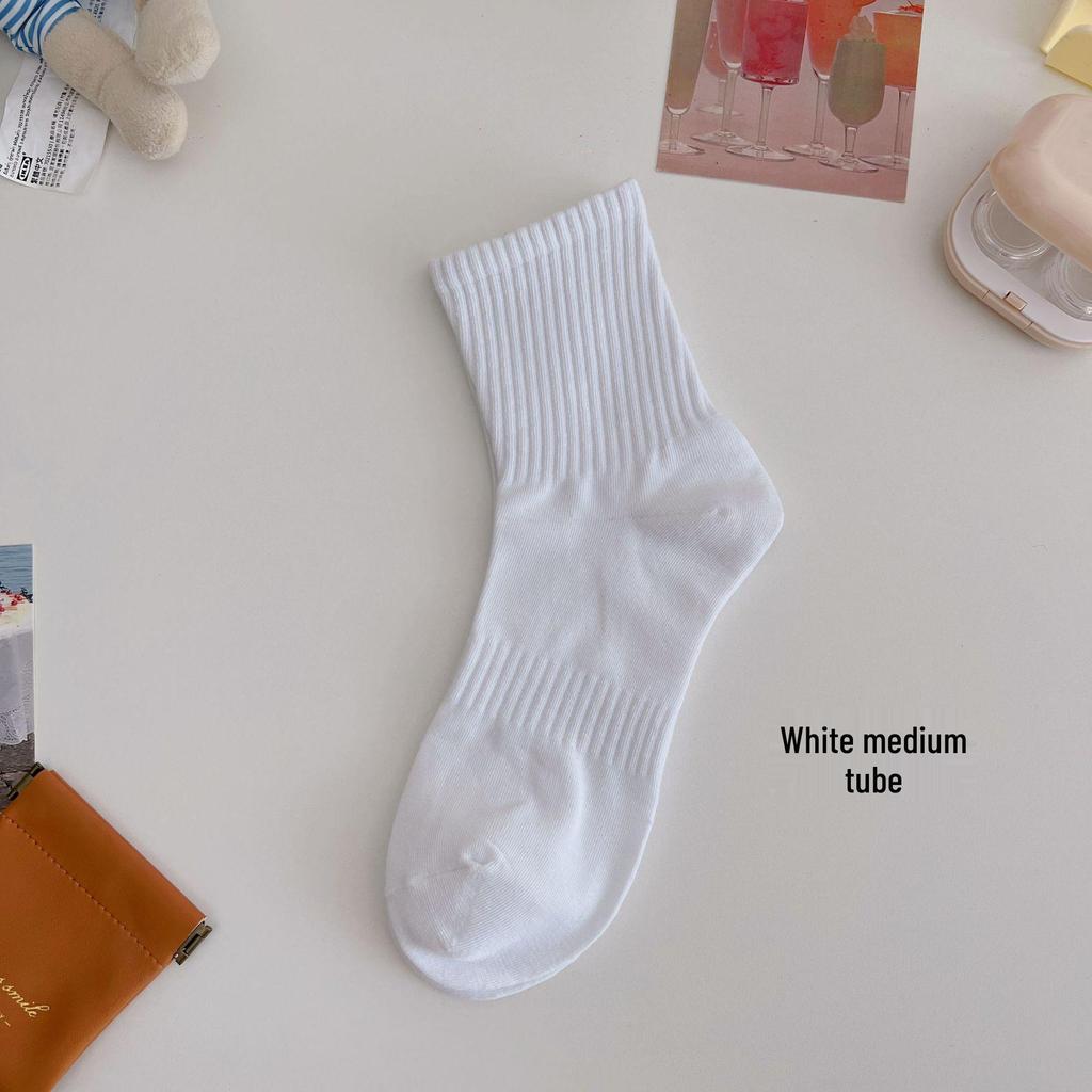 Women's Mid-Calf Cotton Sports Socks: Breathable, Sweat-Absorbent, Non-Slip, Waist-Tightening - Perfect for Spring and Autumn