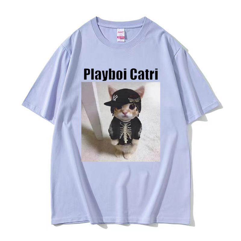 Playboi Carti Cute Cat Meme Funny Narcissist Opium Tshirt for Men Women Hip Hop Fashion T Shirt Casual Cotton Oversized Tshirts