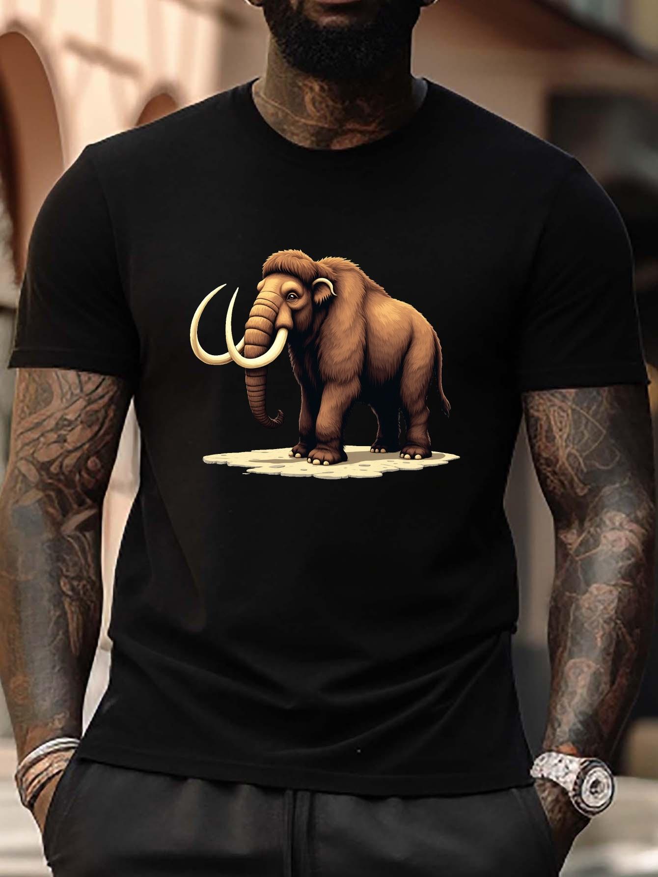 Plus Size Graphic T-shirt - Bold Woolly Mammoth Illustration XXXL