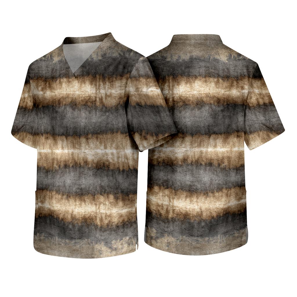 Men Short Sleeve V Neck Printed Chest Pocket Scrub Top with Relaxed Fit and Durable Fabric for Daily Wear