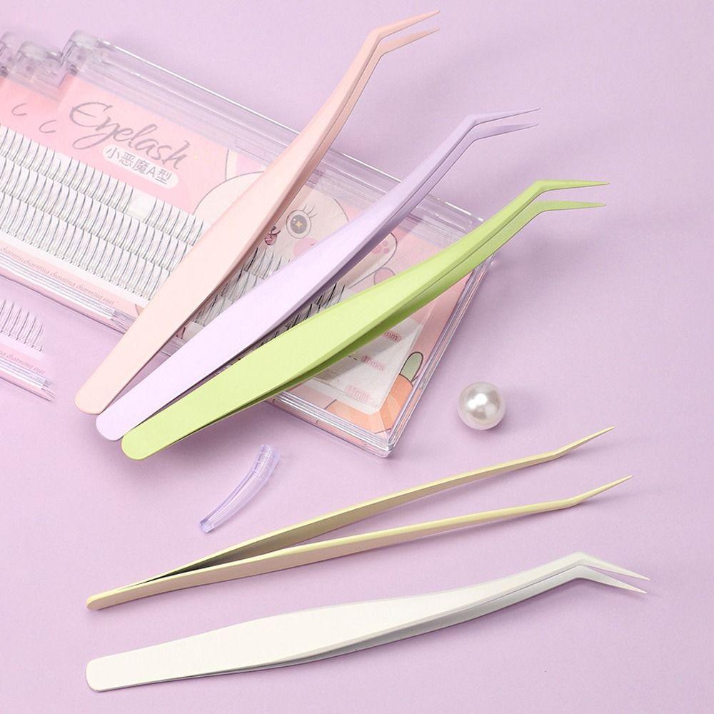 Stainless Steel False Eyelash Tweezers High Precision With Leather Case Lashes Extension Tweezer Anti-static Eyelash Curler